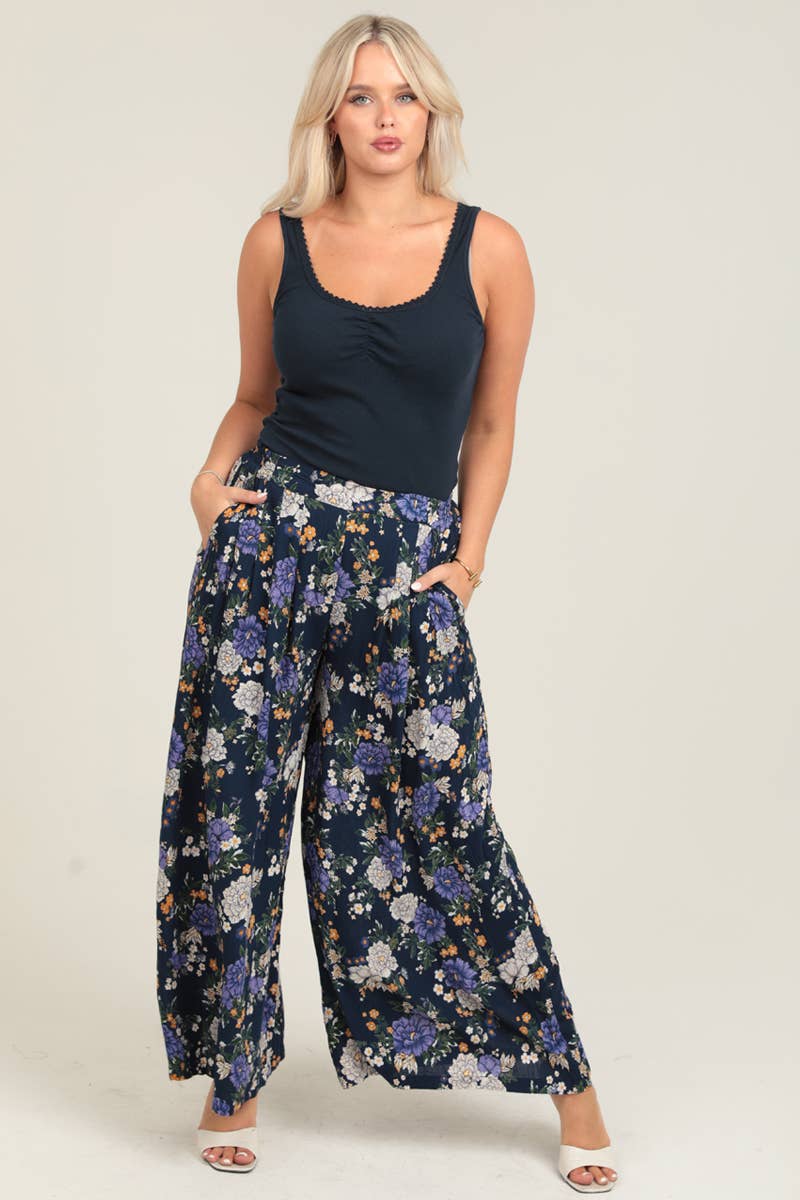 B3682-WB13 PRINTED WIDE LEG PANTS