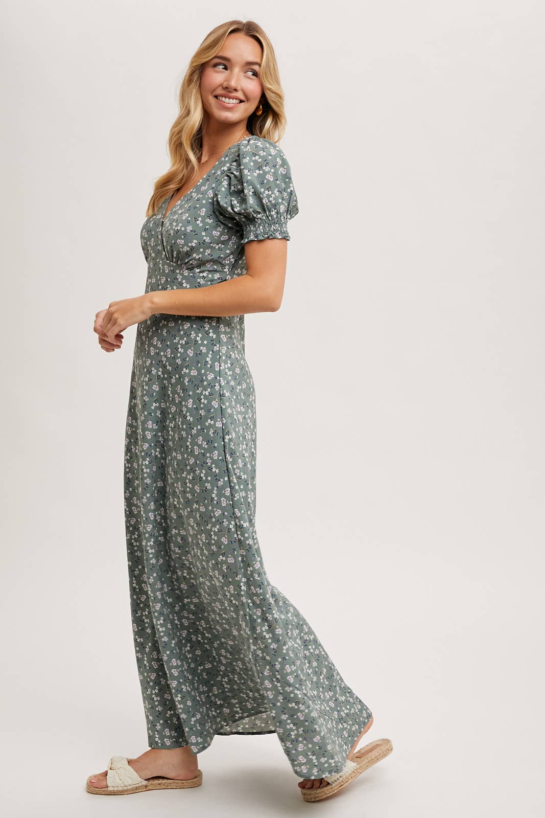 BOHO FLORAL PRINT V-NECK MAXI DRESS: Black / D02087