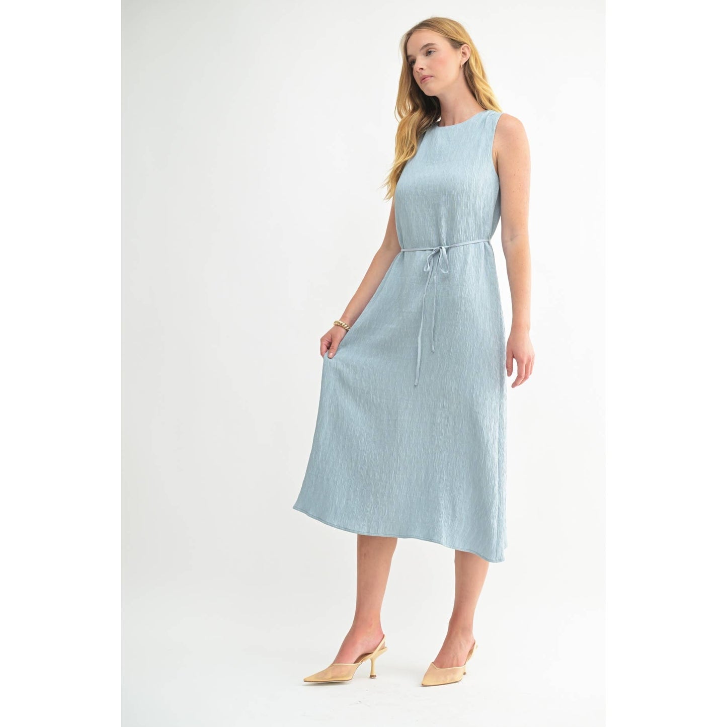 TEXTURE SLEEVELESS MIDI DRESS: Blue / FD67968_1