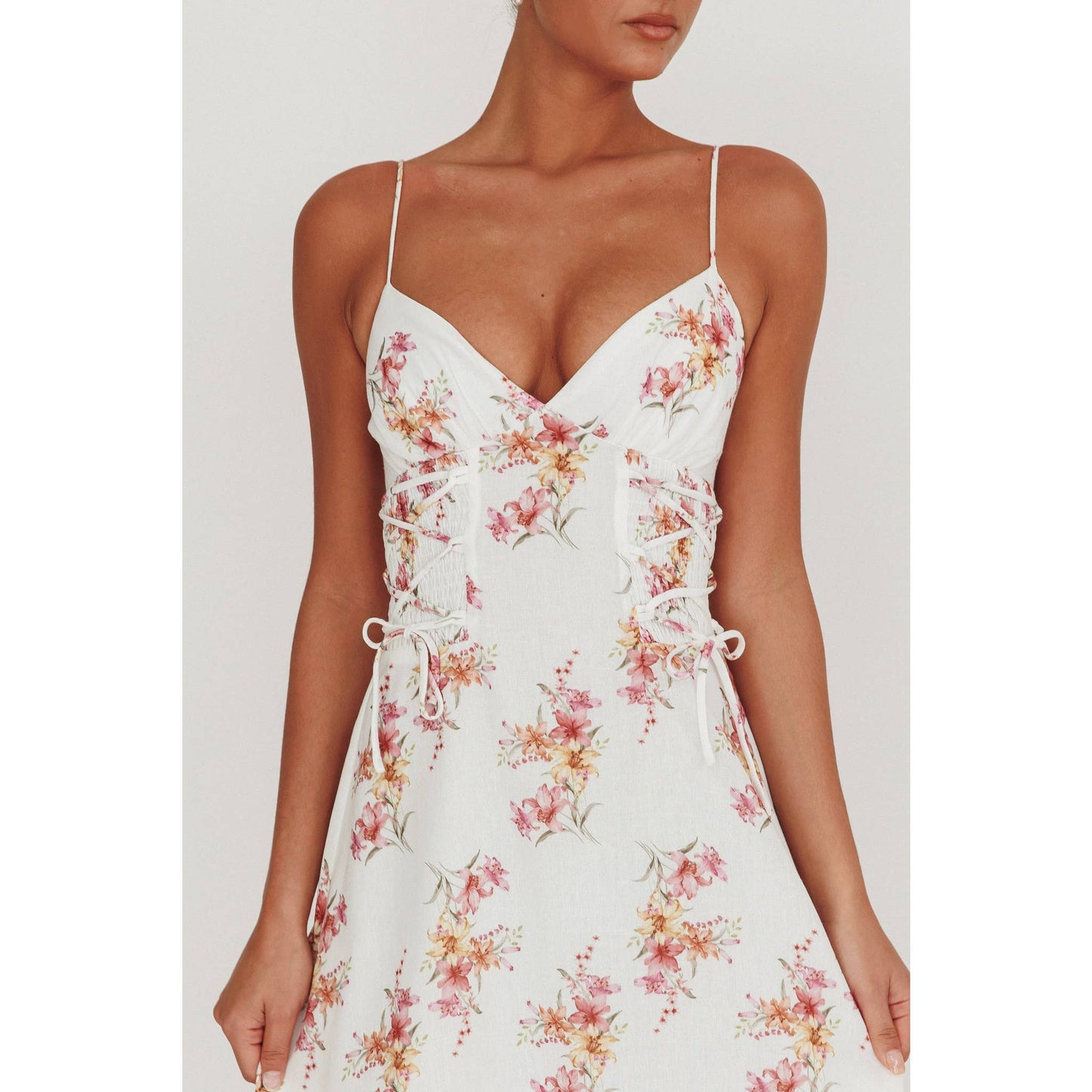 FLORAL V NECKLINE MAXI DRESS: FLORAL / KA0091D01