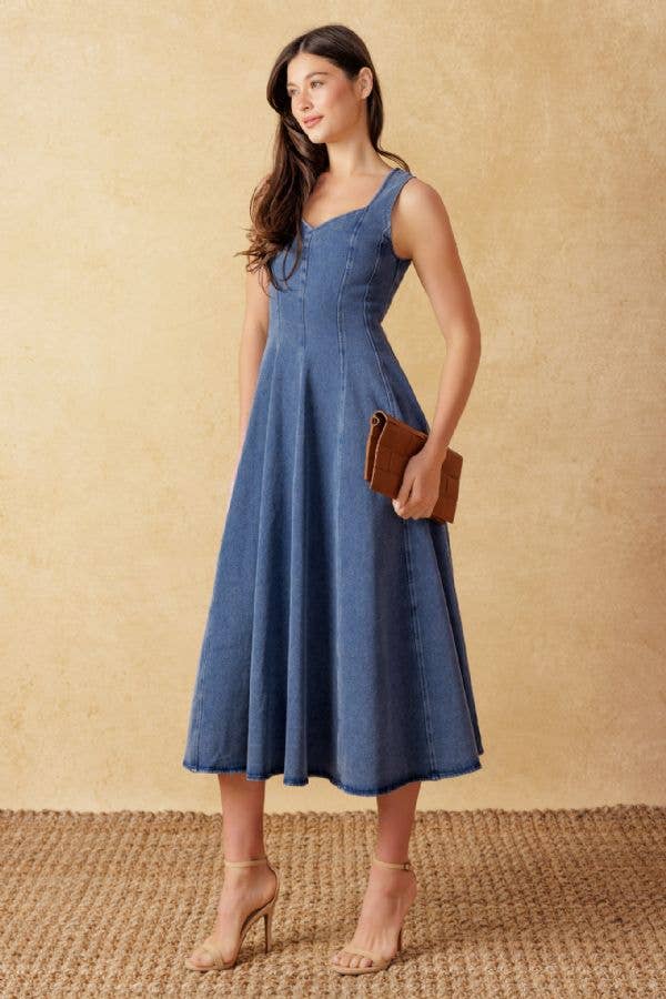 A washed denim midi dress - ID21732: MEDIUM INDIGO