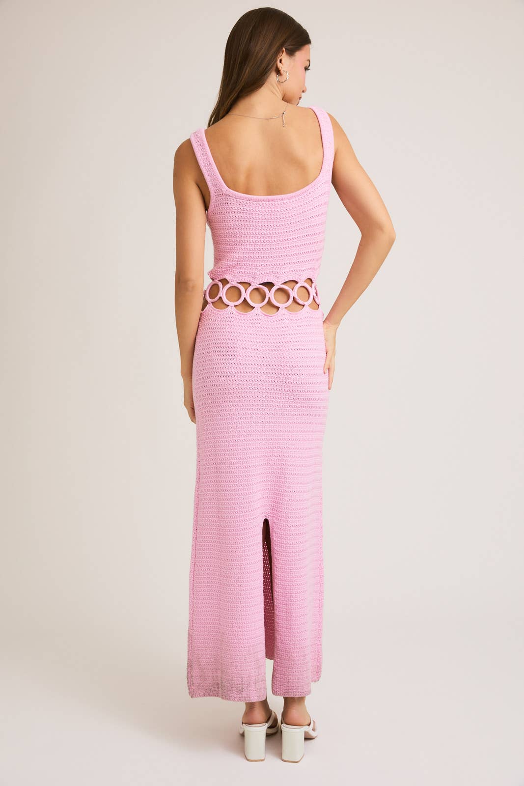 SQUARE NECK SLEEVELESS CROCHET MIDI DRESS: CREAM / MWD6871