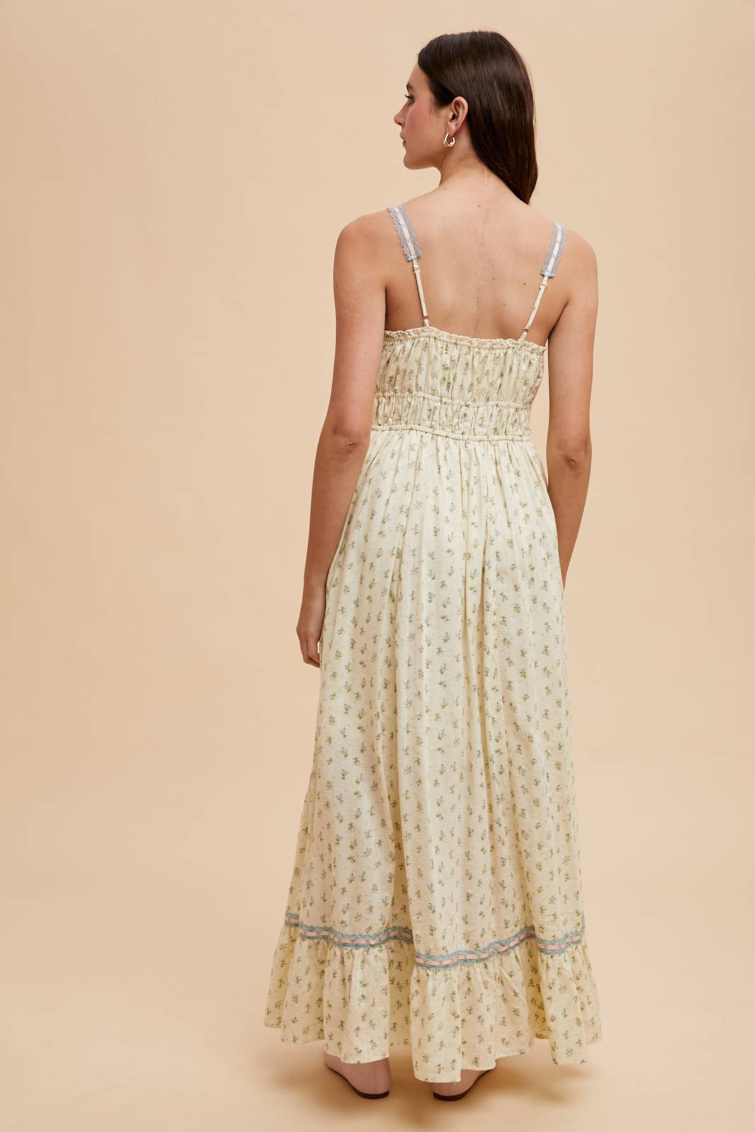 FLORAL LACE CONTRAST MAXI DRESS: DAFFODIL / ILD6205