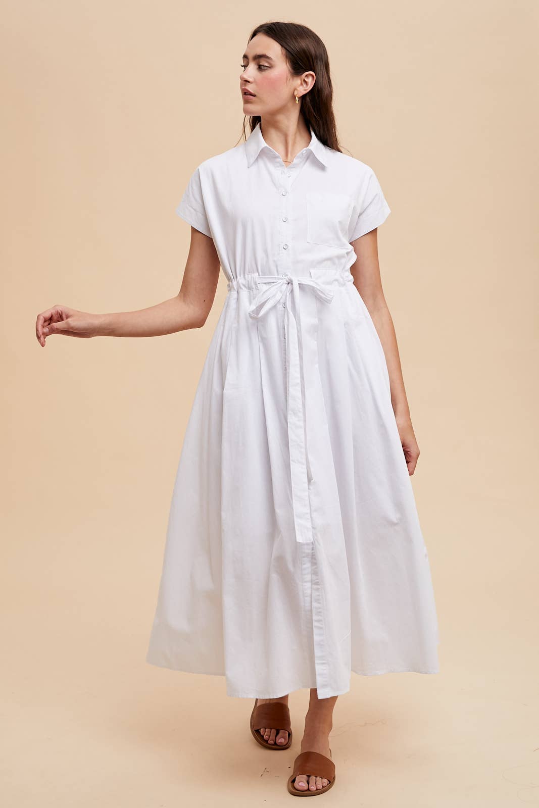 BUTTON DOWN SHIRT MAXI DRESS: OLIVE PALM / ILD6353