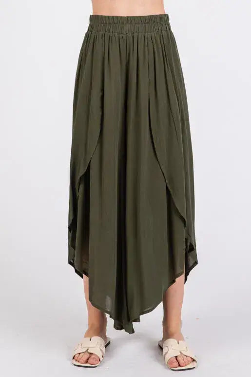 Overlap Detail Wide Leg Pants - NP70175: Vintage Denim