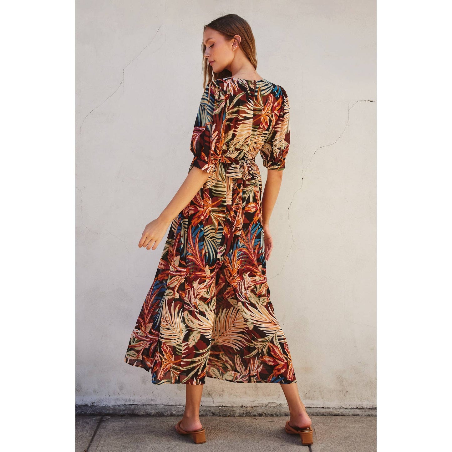 Sunset Beach Surplice Slit Maxi Dress: VINTAGE PALMS / FD11629-P828_2