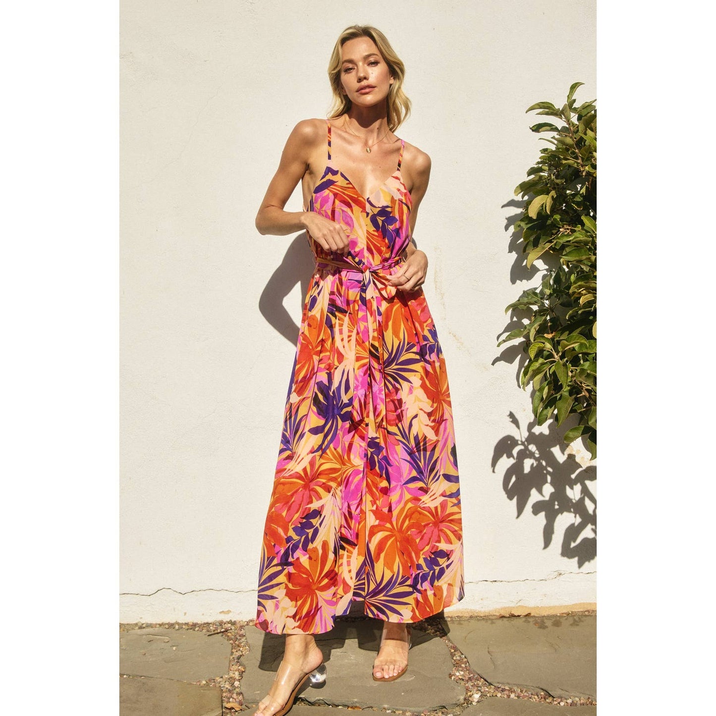 Coastal Cruising Extra Flared Maxi Dress: SUNSET FRONDS / FD11448-P1998_1