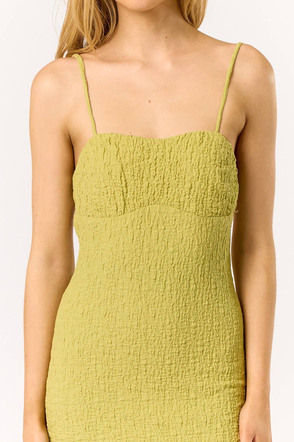 IBD32207 TEXTURED OPEN TIE BACK MIDI DRESS : LIME