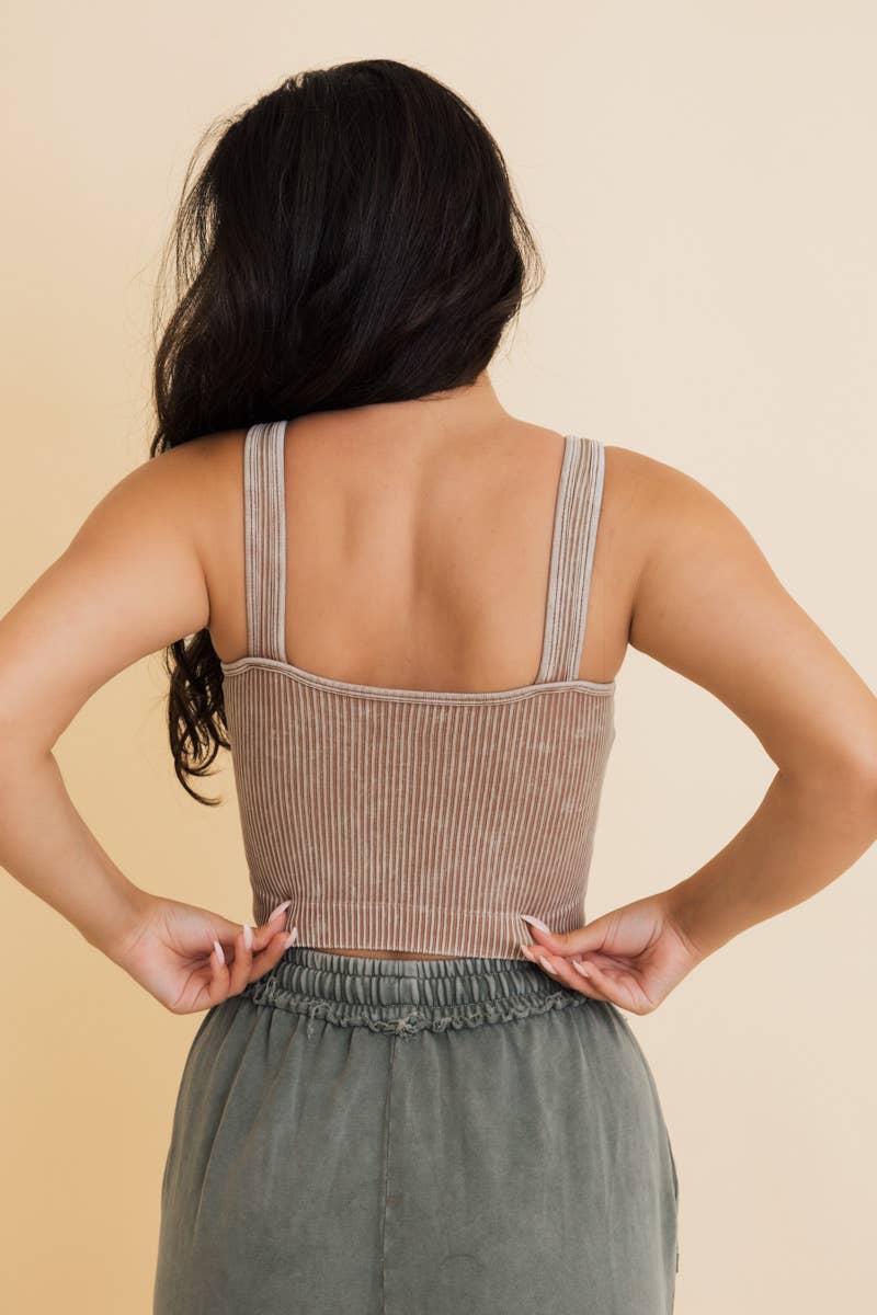 Just Breathe Washed Ribbed Padded Bralette: YL-5667-SGE