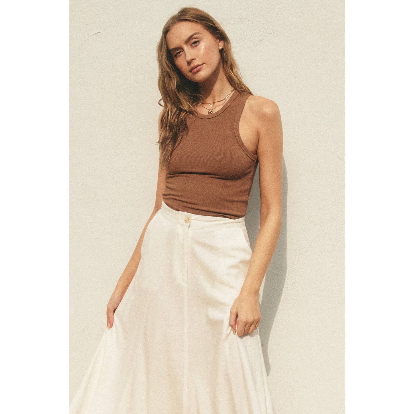 FT10597-P1364_2 Ribbed Racerback Tank Top: OLIVE
