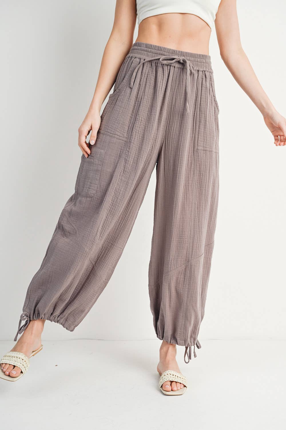 JOGGER HAREM DRAWSTRING PANTS: Black / B02090