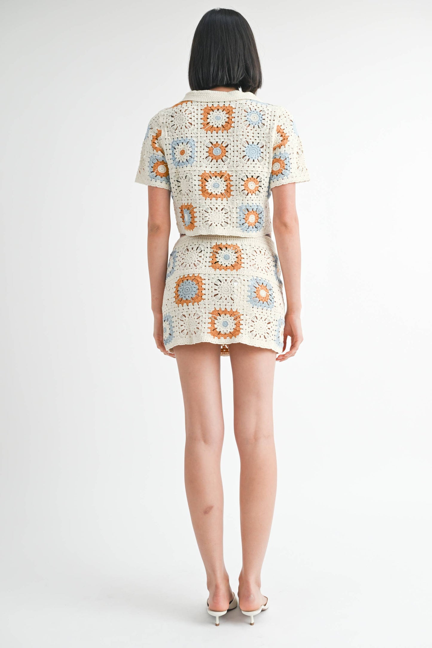 HIGH WAIST CROCHET MINI SKIRT: CREAM COMBO / IMK9848S