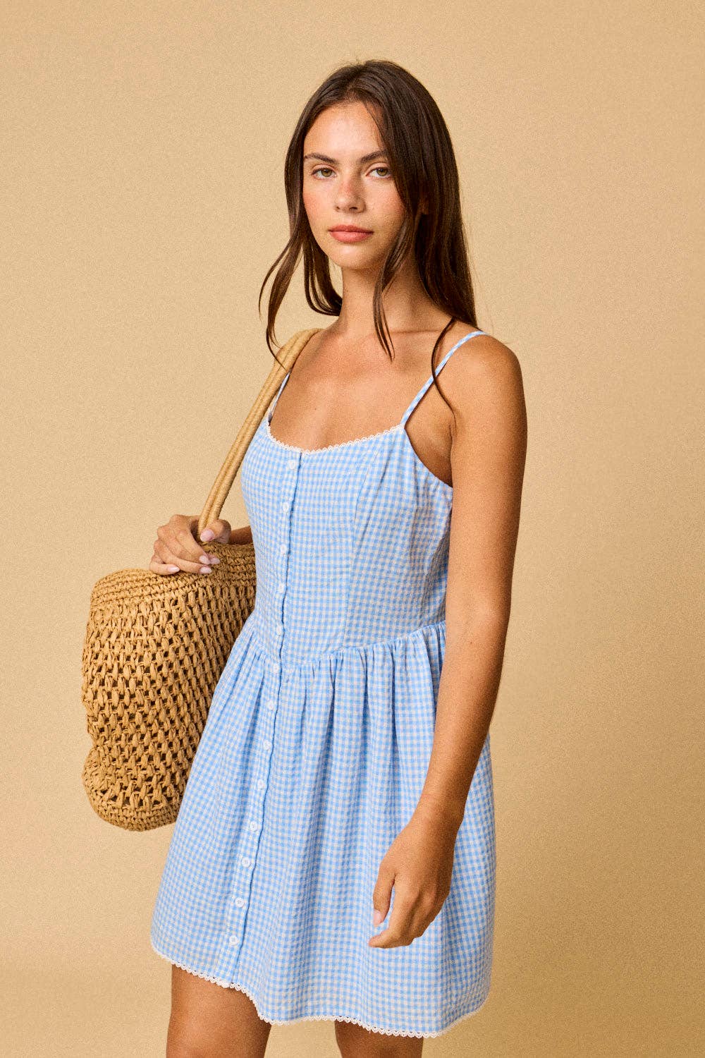PD50711 - Perla Gingham Corset Dress: LT Blue