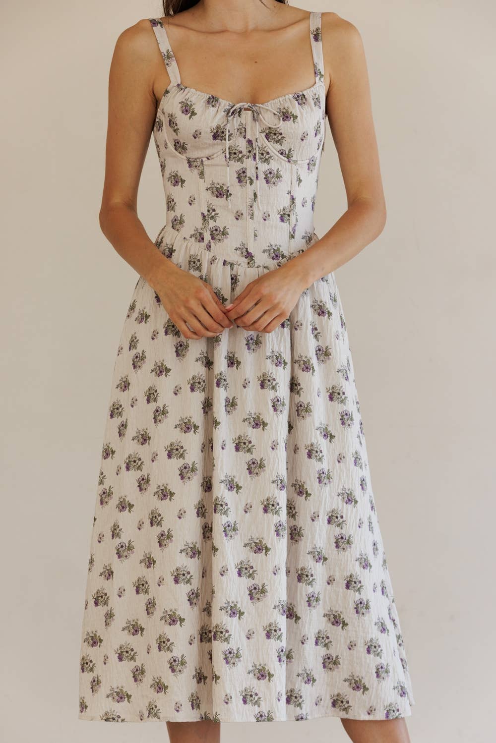 JD7715-FLORAL PRINT FIT-AND-FLARE MIDI DRESS