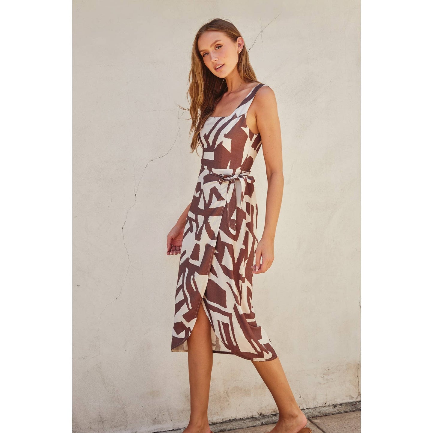 Found My Best Tulip Hem Midi Wrap Dress: FRIAR BROWN / FD11527-P1708