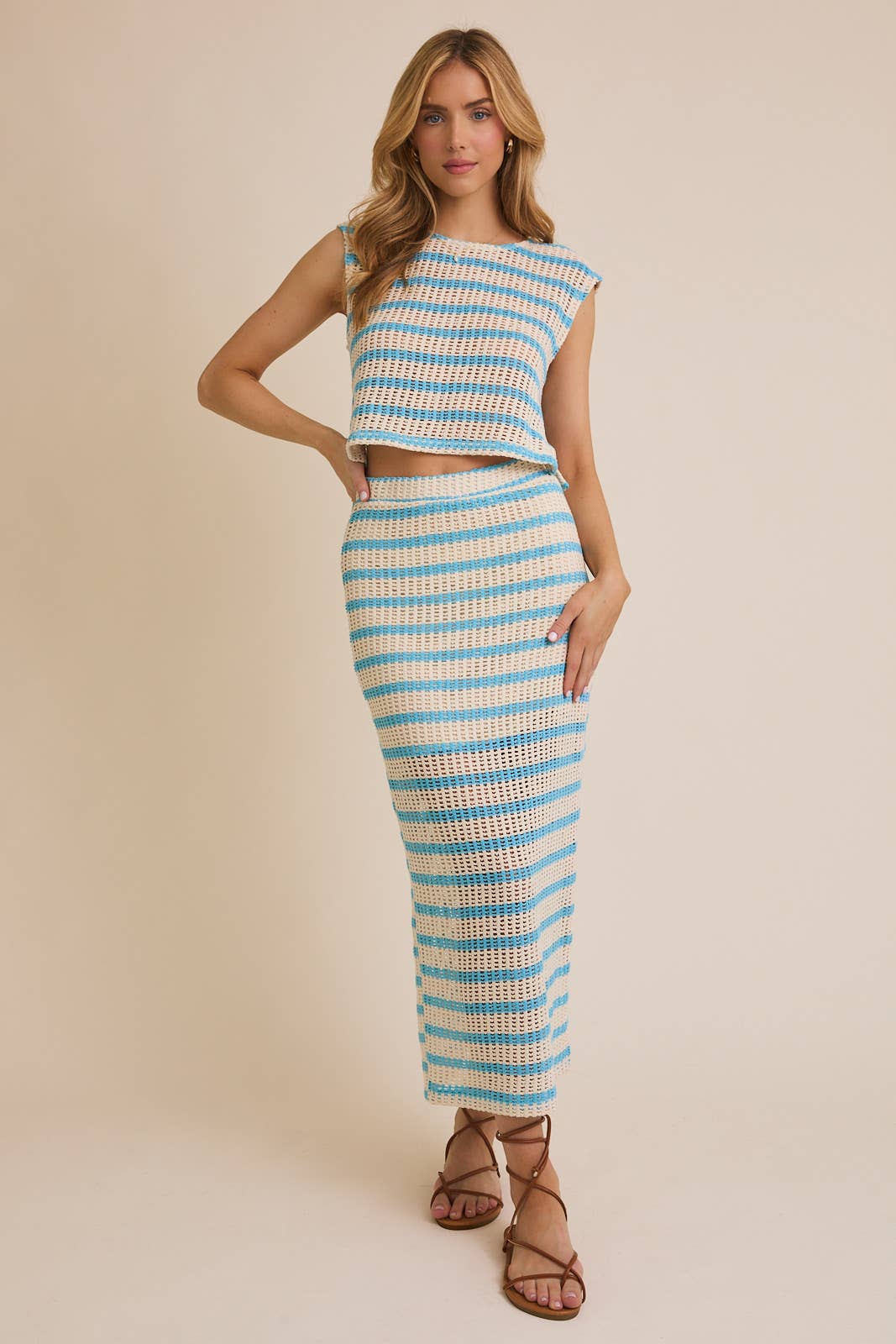Top Onlyyyy: IVORY-BLUE STRIPE / ATS7086