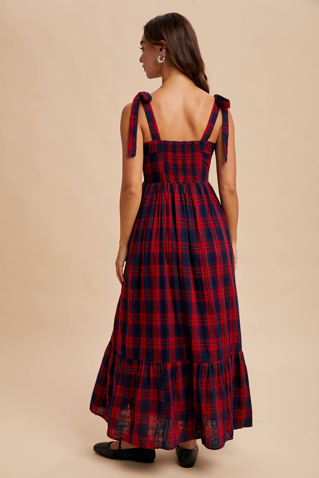 TARTAN COTTON MAXI DRESS: GREEN / ILD6399