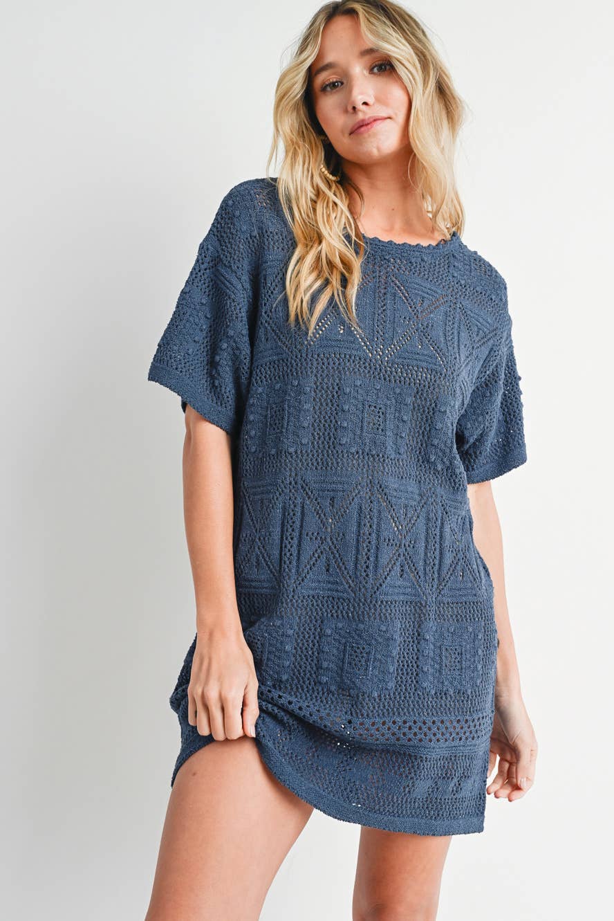 AZTEC KNIT SHIFT DRESS: NATURAL / D02051