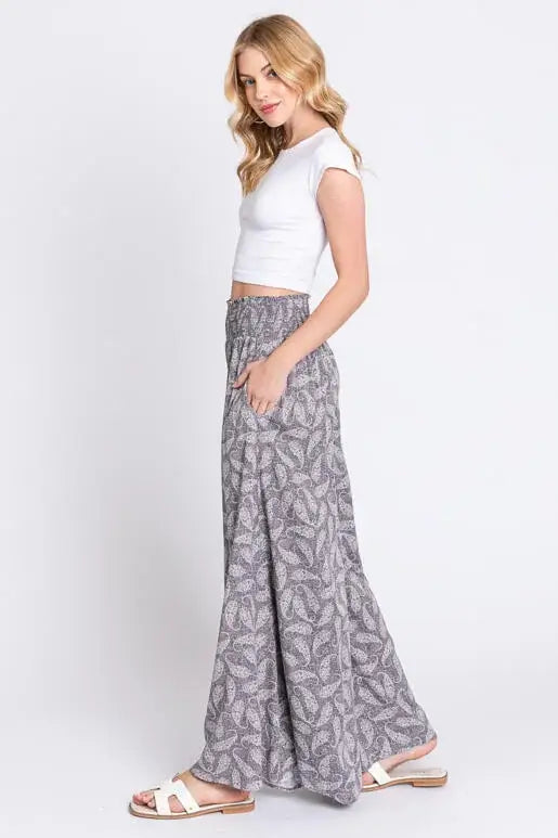Print Wide Leg Pants - NP16530D8: Blue