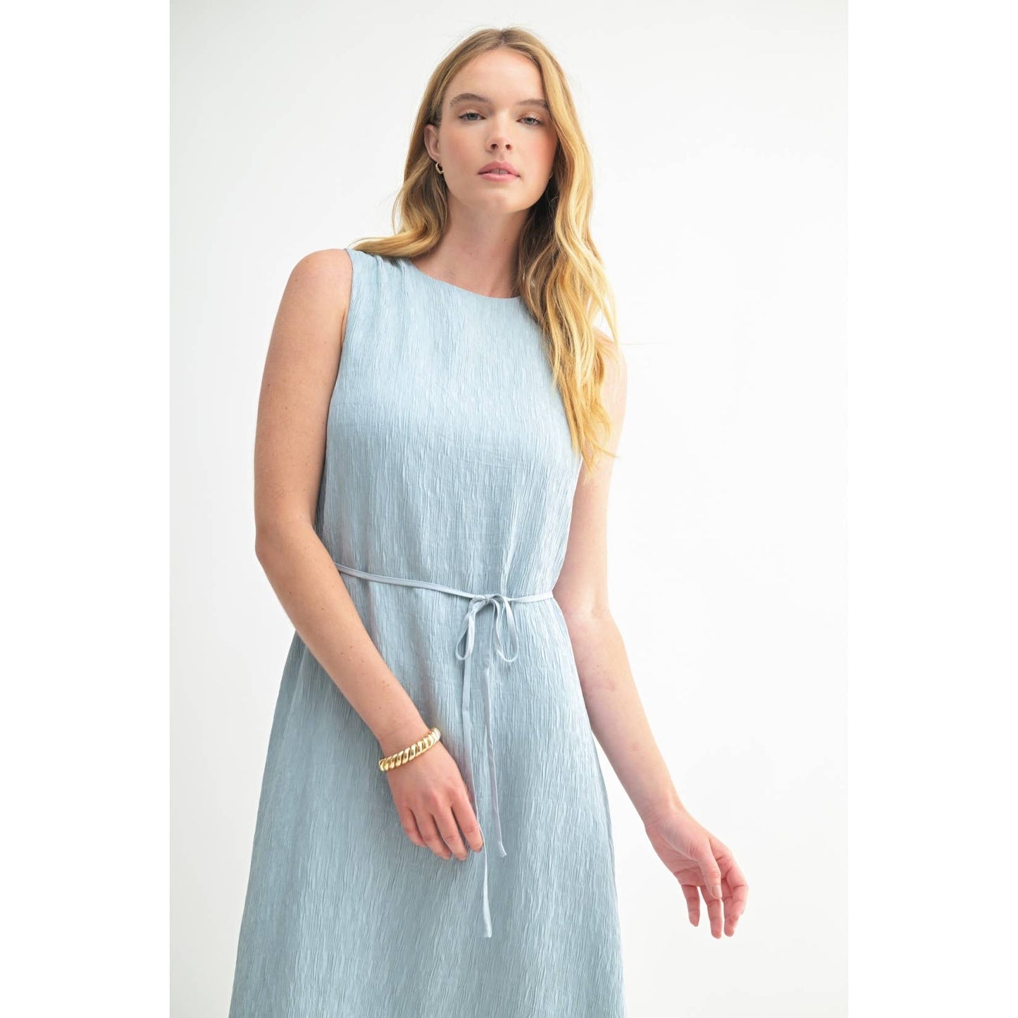 TEXTURE SLEEVELESS MIDI DRESS: Blue / FD67968_1