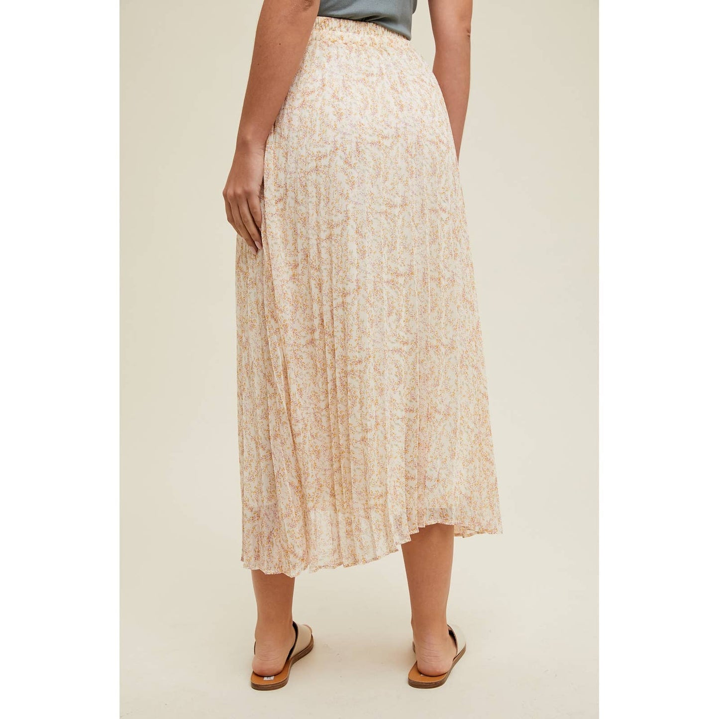 FLORAL PLEATED MIDI SKIRT / WL24-8878: MINT