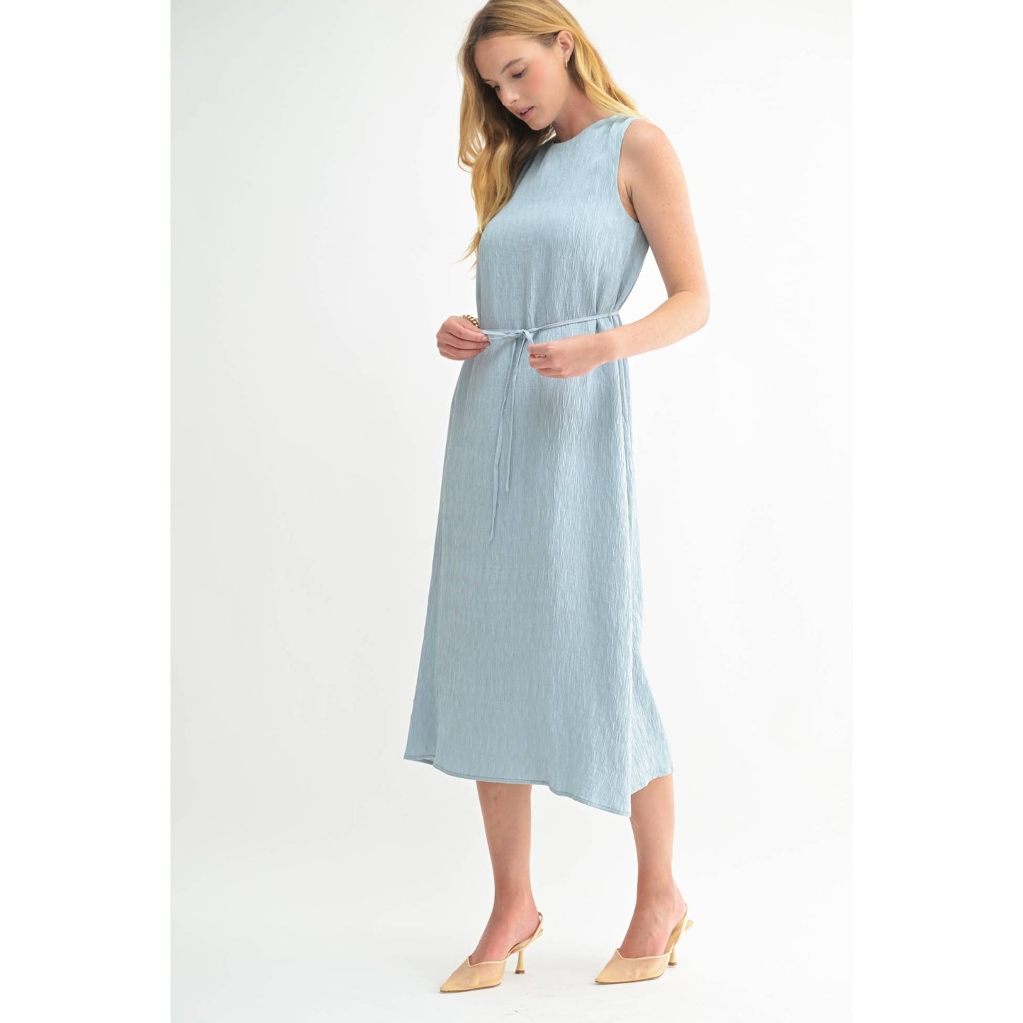 TEXTURE SLEEVELESS MIDI DRESS: Blue / FD67968_1