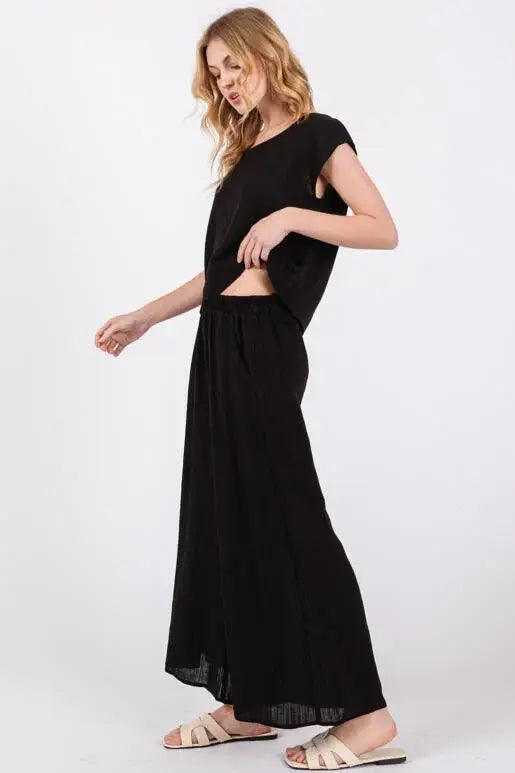 Woven Wide Leg Pull on Pants - NP16207E10: Sage Green