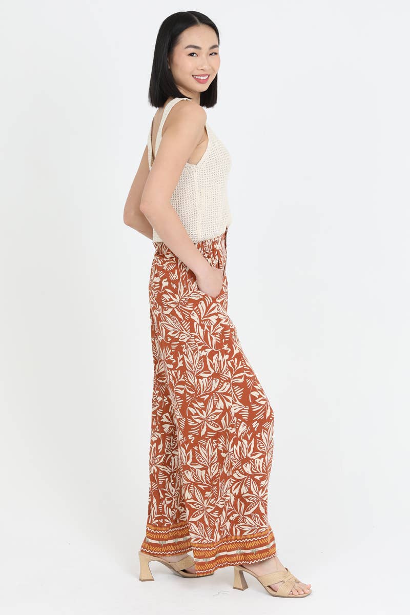 B3693-A876 PRINTED WIDE LEG PANTS WITH BUTTON DETAI