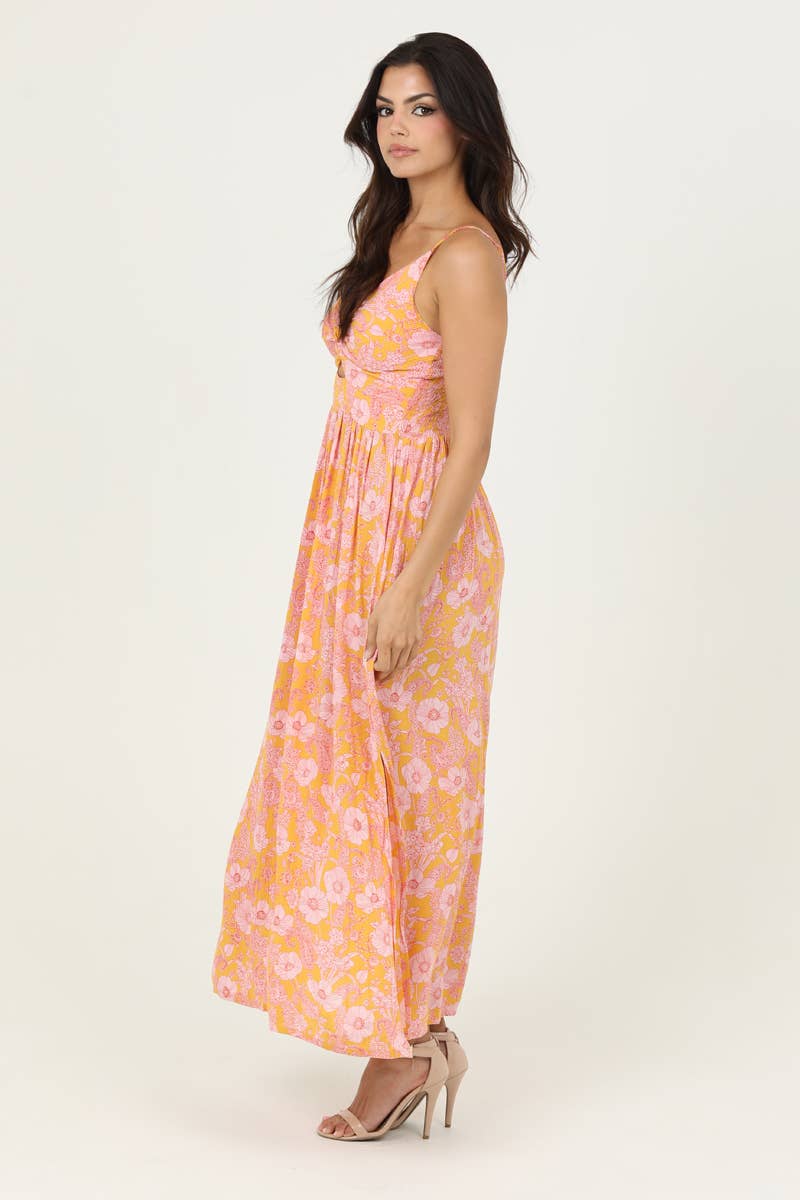 F4B48-A798 V NECK TWIST FRONT CUT OUT MAXI DRESS