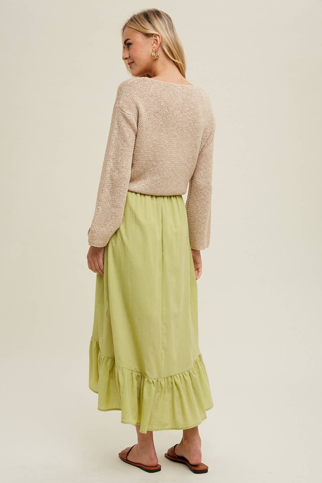 OPEN KNIT SWEATER SELF-TIE CARDIGAN / WL24-8627: TAUPE