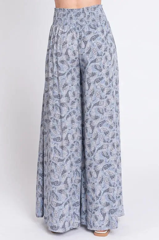 Print Wide Leg Pants - NP16530D8: Blue