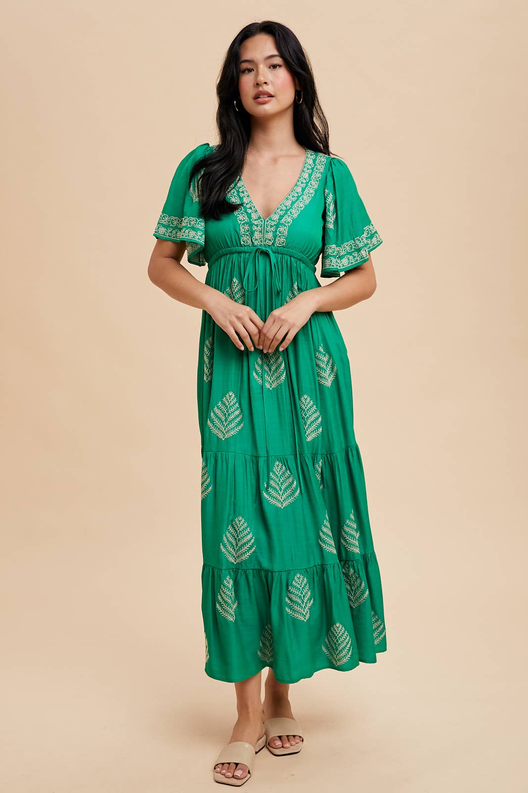 ALL OVER EMBROIDERED MAXI DRESS: SPRING GREEN / ILD5578