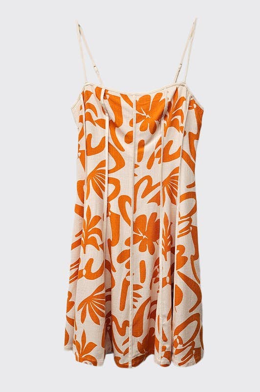 Printed Contrast Binding Dress: Tangerine / IM8717A