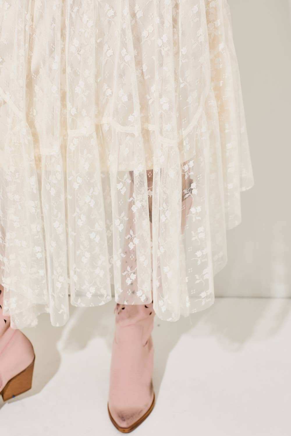 LACE MIDI SKIRT: CREAM / BK1357
