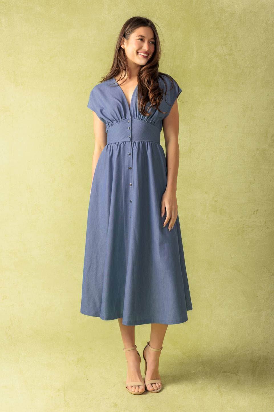A solid woven midi dress - ID21902: SLATE BLUE