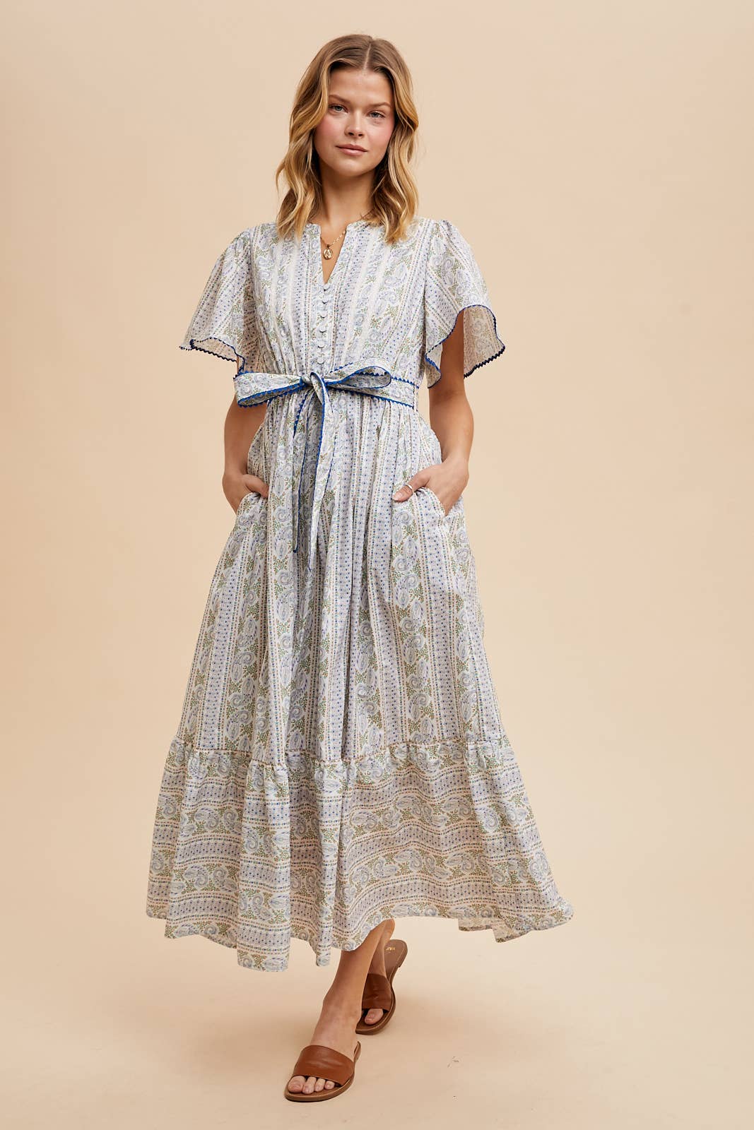 FLORAL FLUTTER SLEEVE MAXI: LEMONGRASS / ILD6141