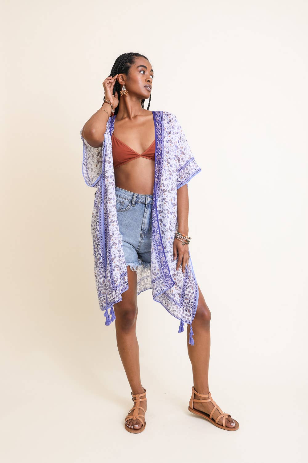 YSK-4101 Floral Paisley Kimono: Camel