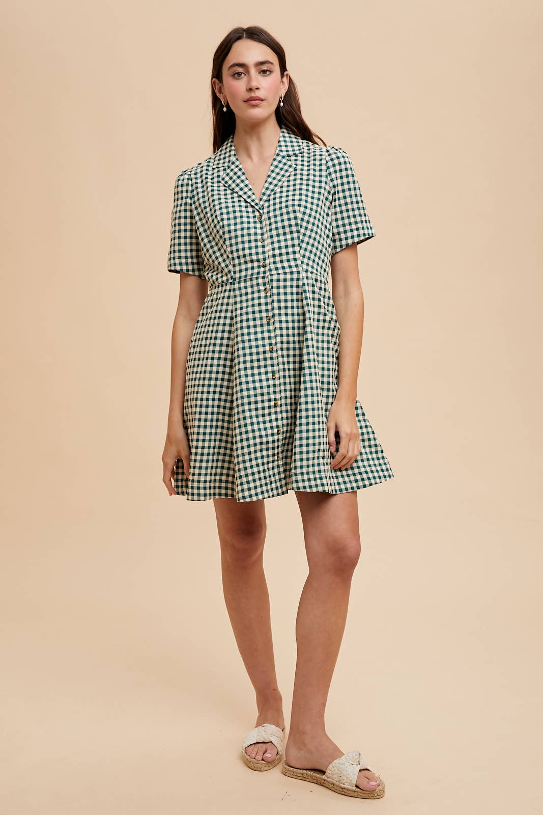 BUFFALO CHECK LAPEL MINI DRESS: MOCHA MOUSSE / ILD6403