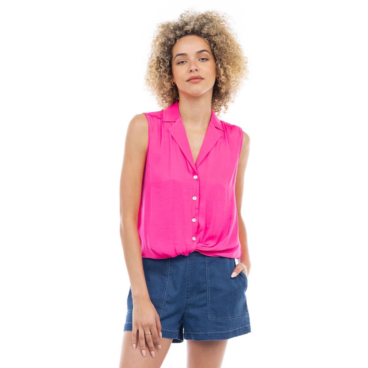Knotted Sleeveless Collared Top: Papyrus / ET119375A-F