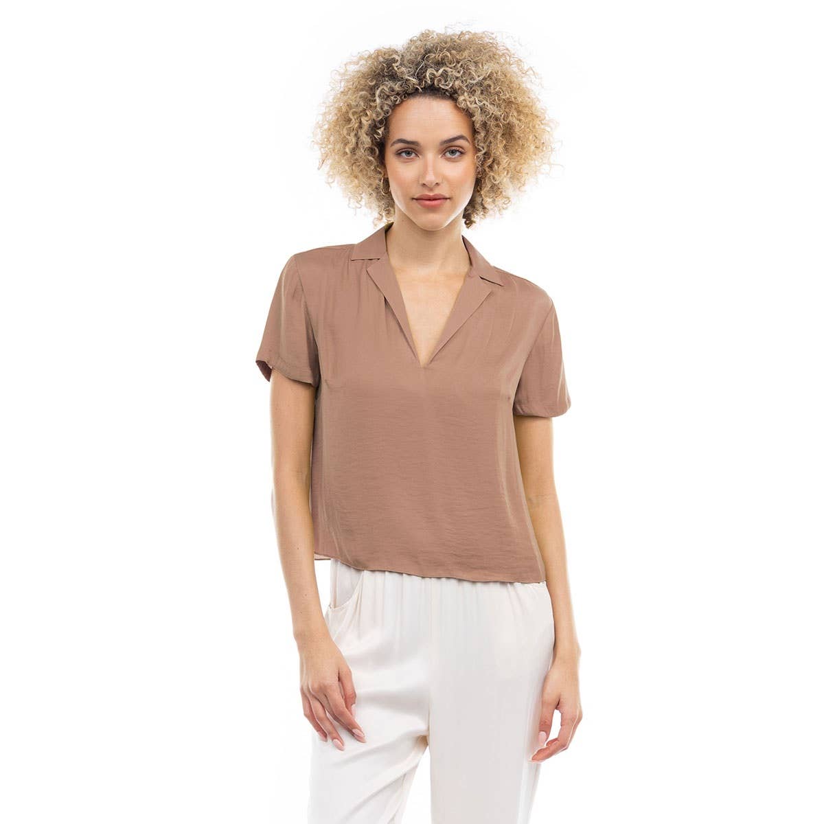 Notched Collar Crop Blouse: YALE / SB119449-B