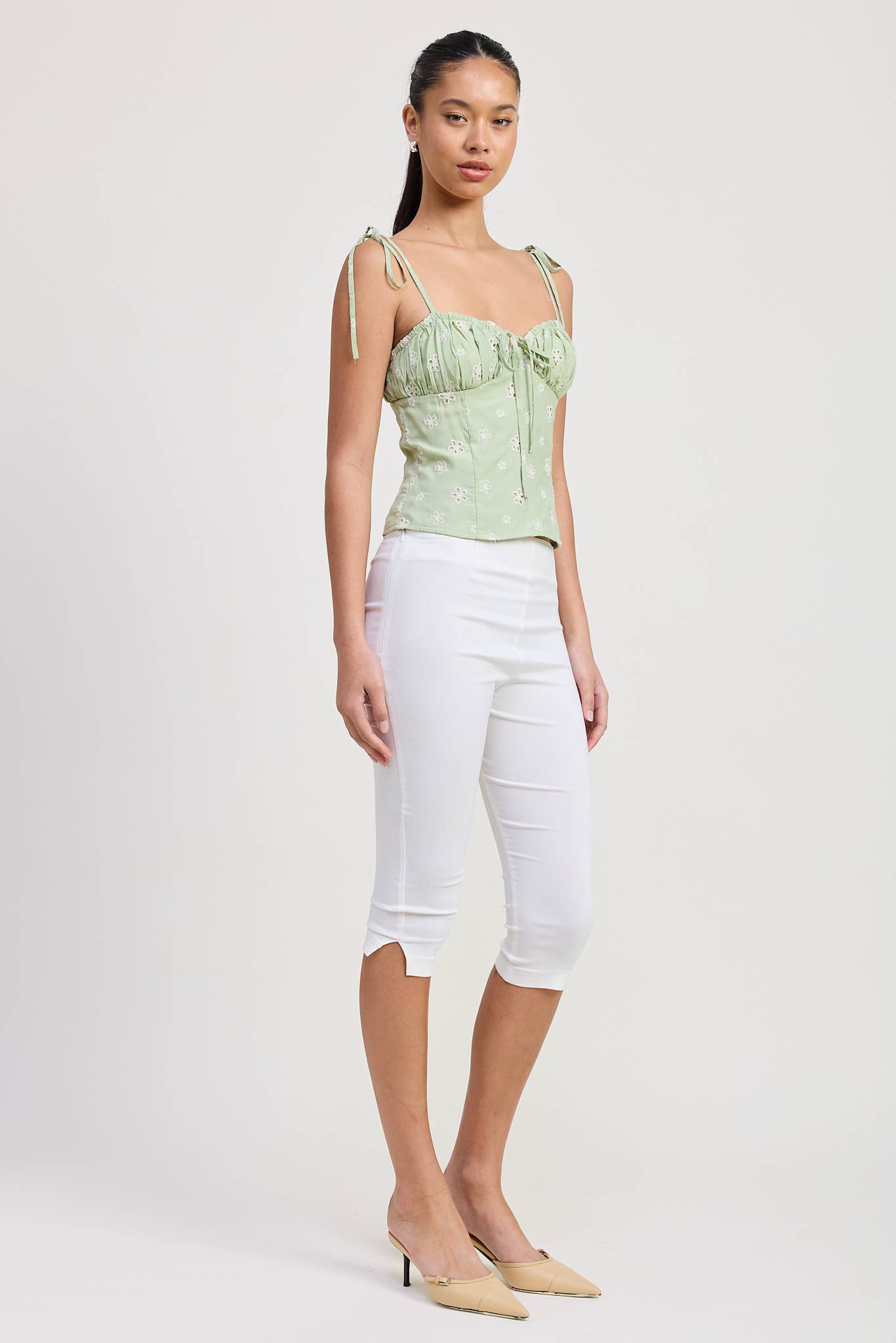 BUSTIER TOP WITH SHOULDER TIES: MINT / IPA2598T