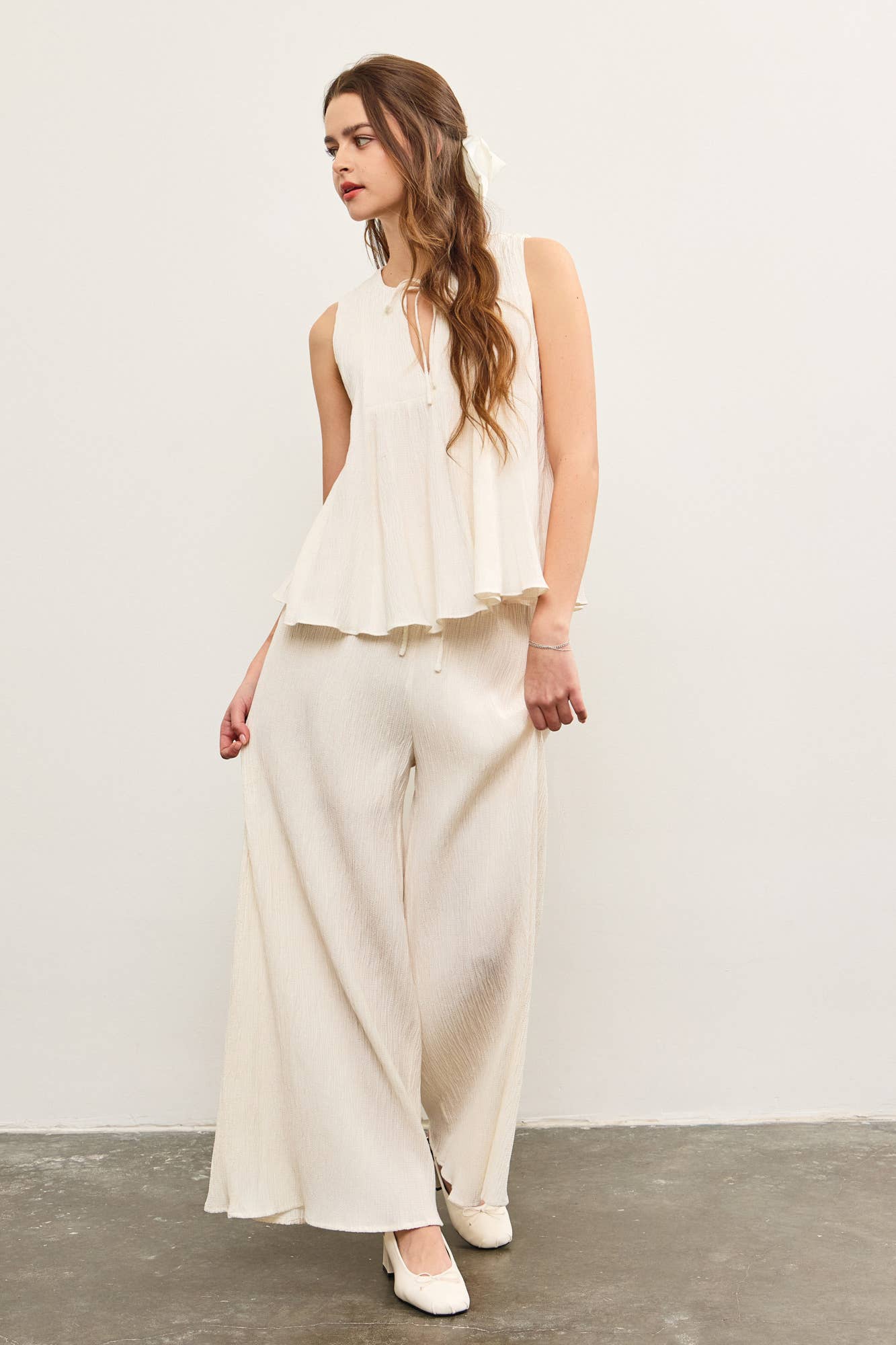 ELASTIC WAIST WIDE LEG PANTS: LINEN / S24663