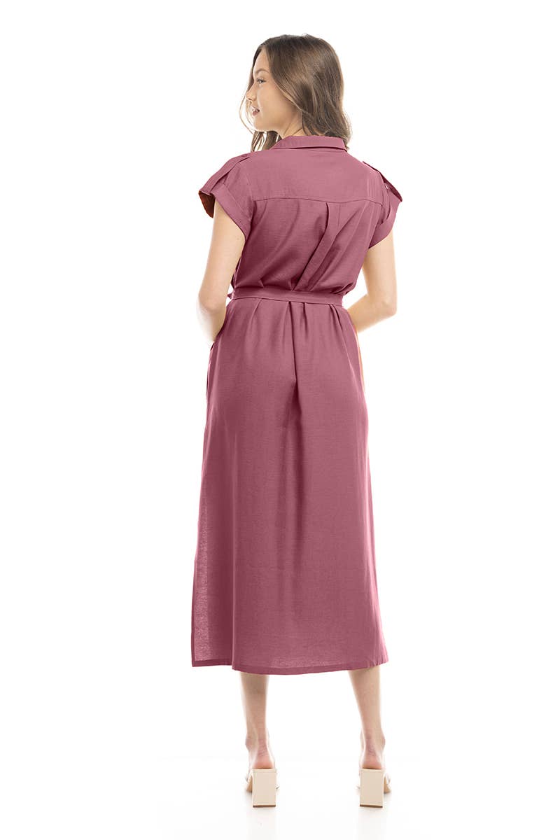 Epaulette Shoulder Shirt Maxi Dress - AD116725: Taro