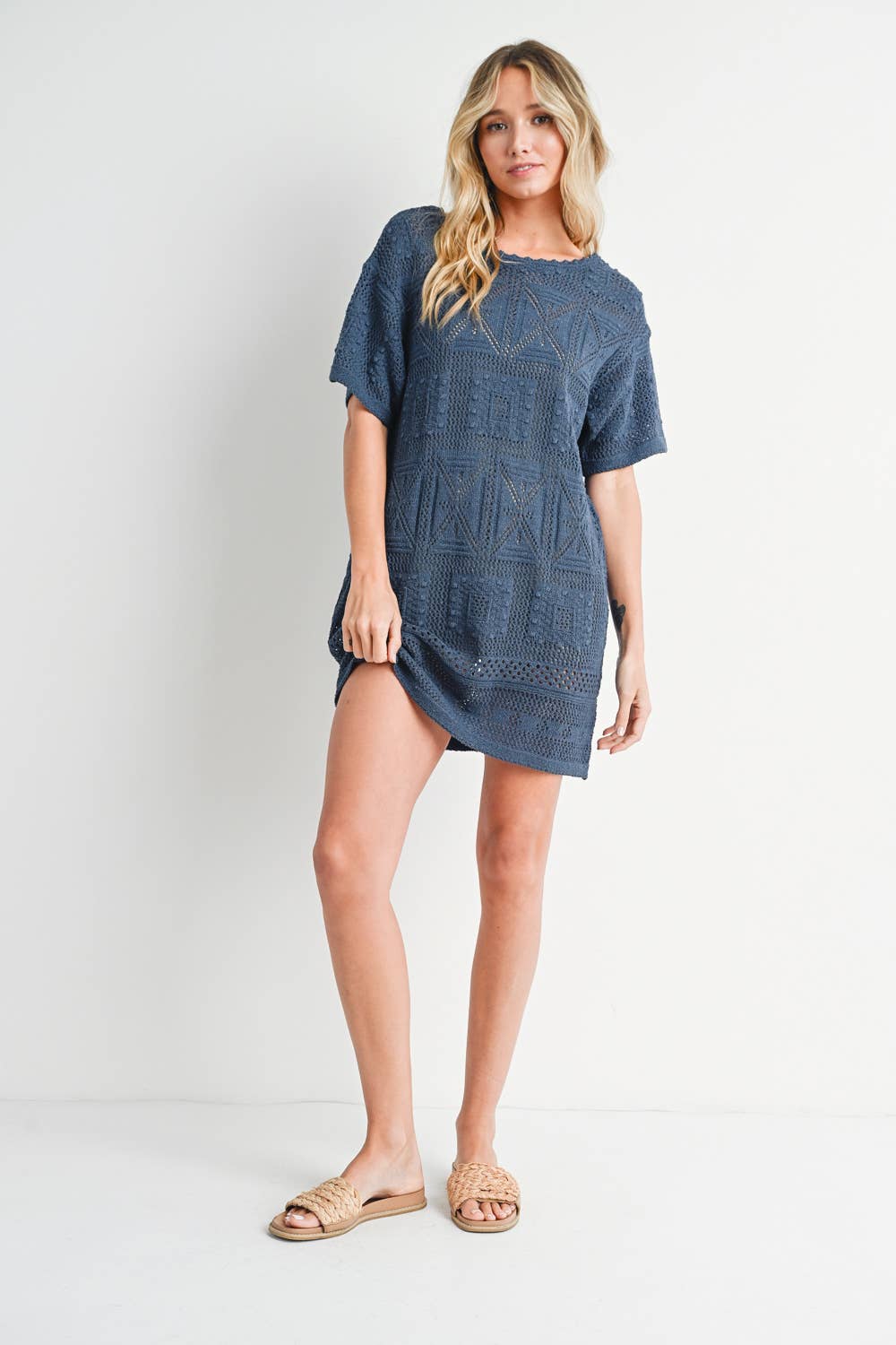 AZTEC KNIT SHIFT DRESS: NATURAL / D02051