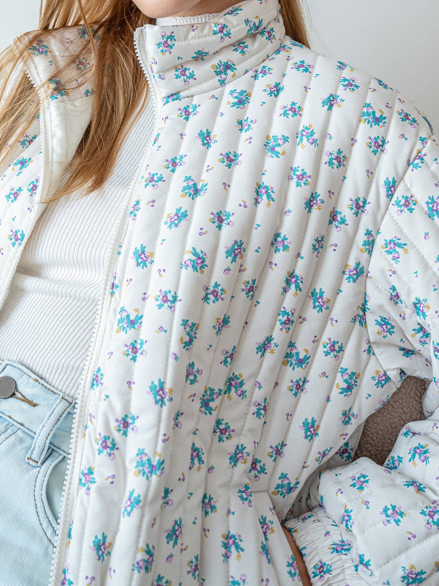 Dainty Floral Quilted Puffer Jacket: RP2457