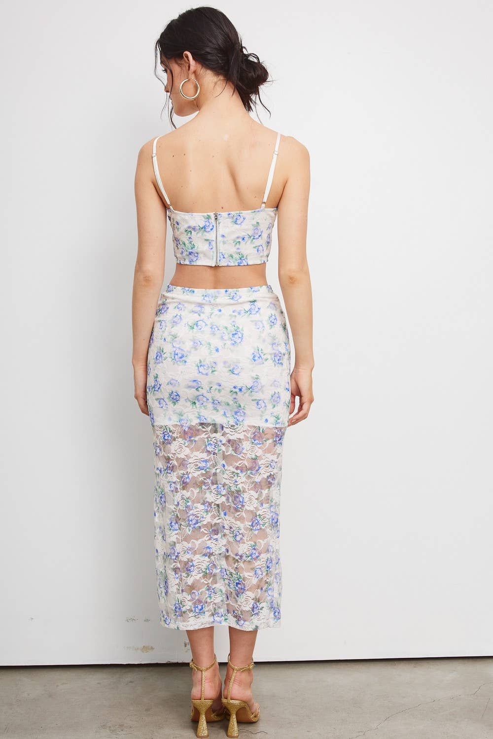 💖Only Top💖 MS8057 FLORAL LACE TANK + MIDI SKIRT : Baby Blue