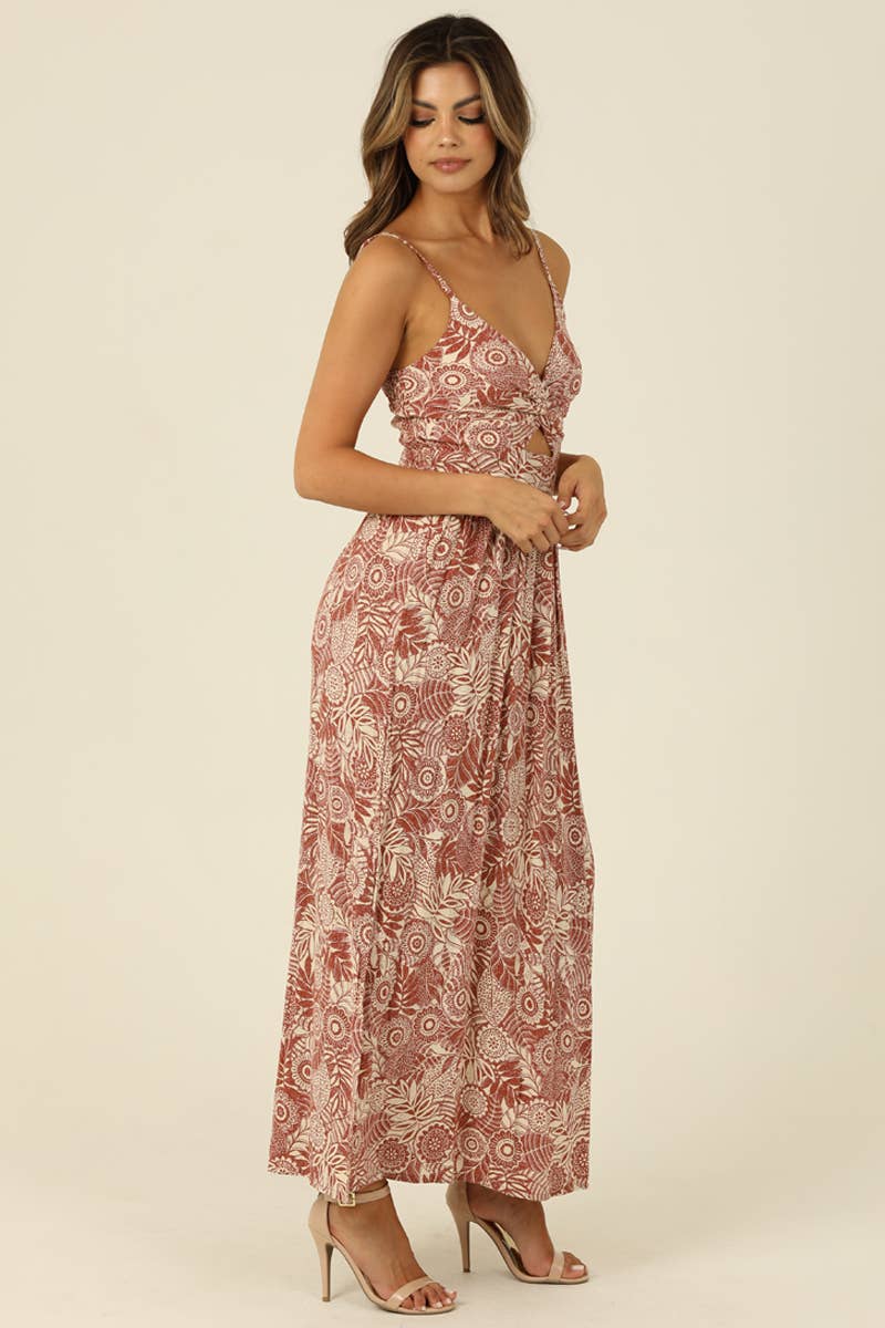 F4B48-A853 VNECK TWIST FRONT CUT OUT MAXI DRESS