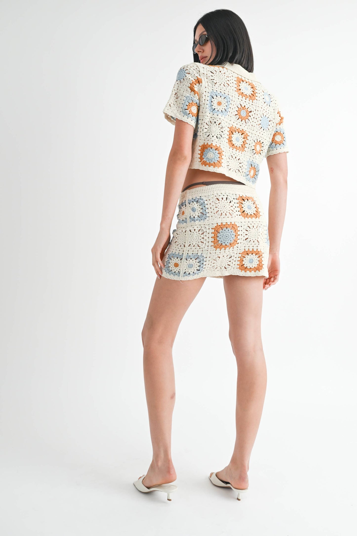 HIGH WAIST CROCHET MINI SKIRT: CREAM COMBO / IMK9848S