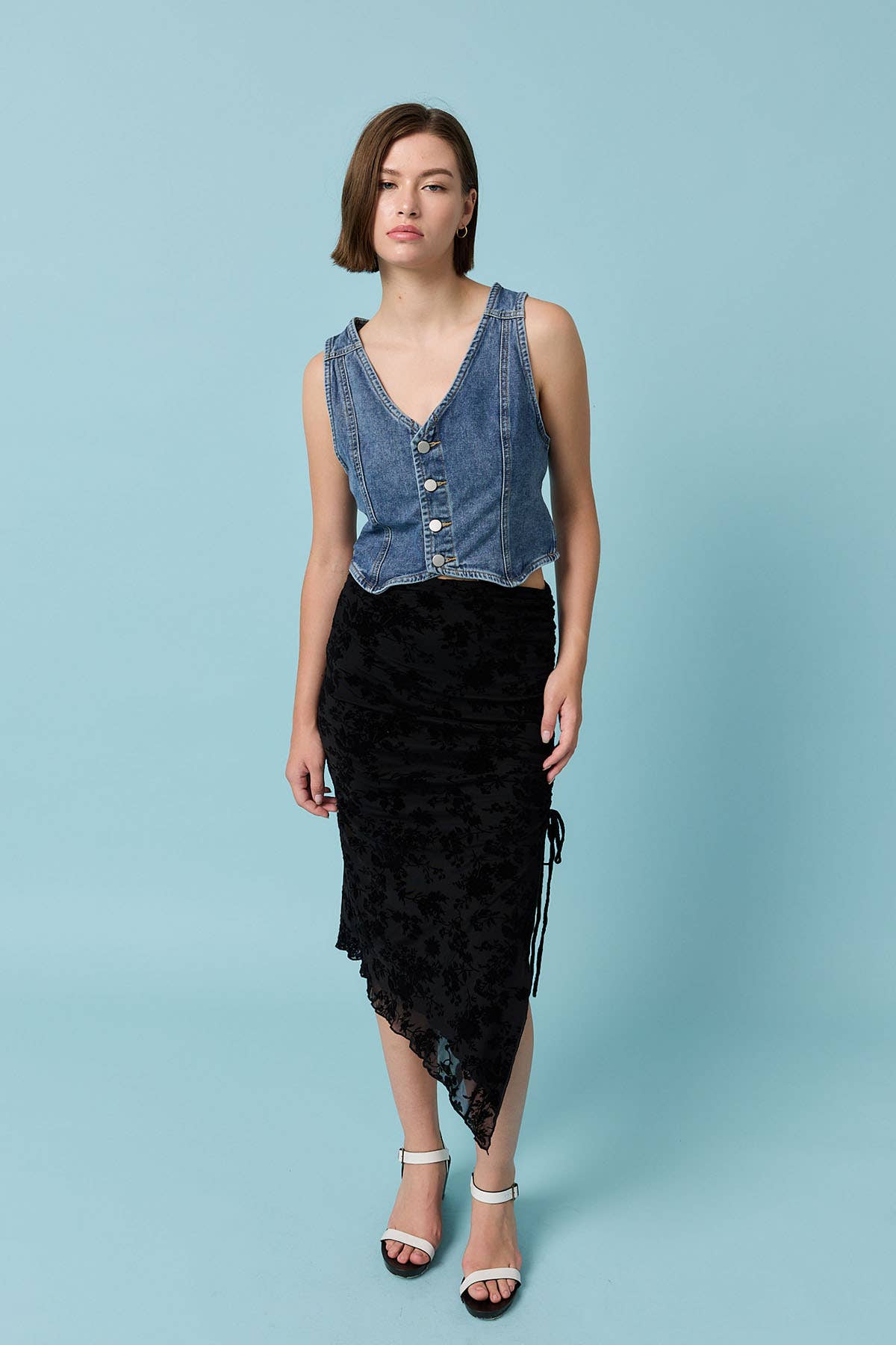 Velvet Mesh Jacquard Skirt - MB7345: Black