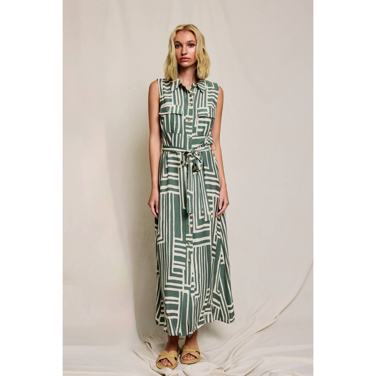 Runaway Sleeveless Shirt Dress: BLACK/CREAM / FD12430-P2063_2